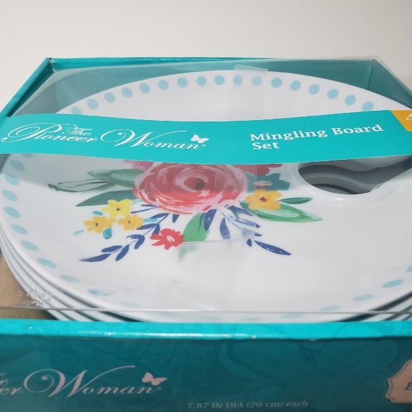 PIONEER WOMAN MINGLING BOARD SET 4 PIECES FLORAL BRAND NEW NIB - Picture 3 of 9